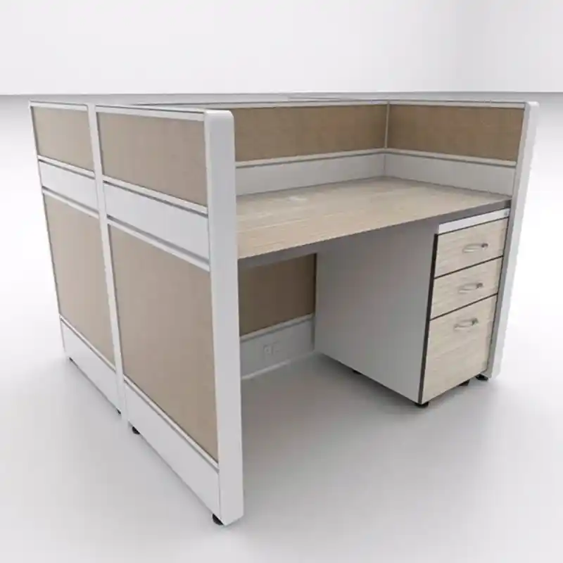 Mamparas para oficina en Cancún, Quintana Roo — estación de trabajo con divisiones modulares en tapiz beige, escritorio y cajonera para corporativos en Benito Juárez, Solidaridad, Tulum y la Riviera Maya