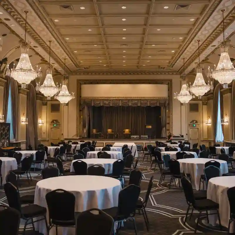 Venta de mobiliario para restaurante en Quintana Roo — salón de banquetes con mesas redondas y sillas tapizadas para espacios gastronómicos de lujo en Cancún y Playa del Carmen