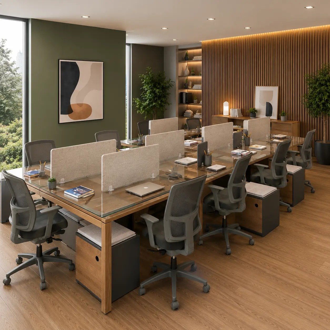 Despacho Contable en Del Valle | Renovación Integral de Oficinas CDMX Despacho contable en Del Valle CDMX con estaciones corporativas en configuración isla, mamparas acústicas, sillería operativa y archiveros con cojín integrado